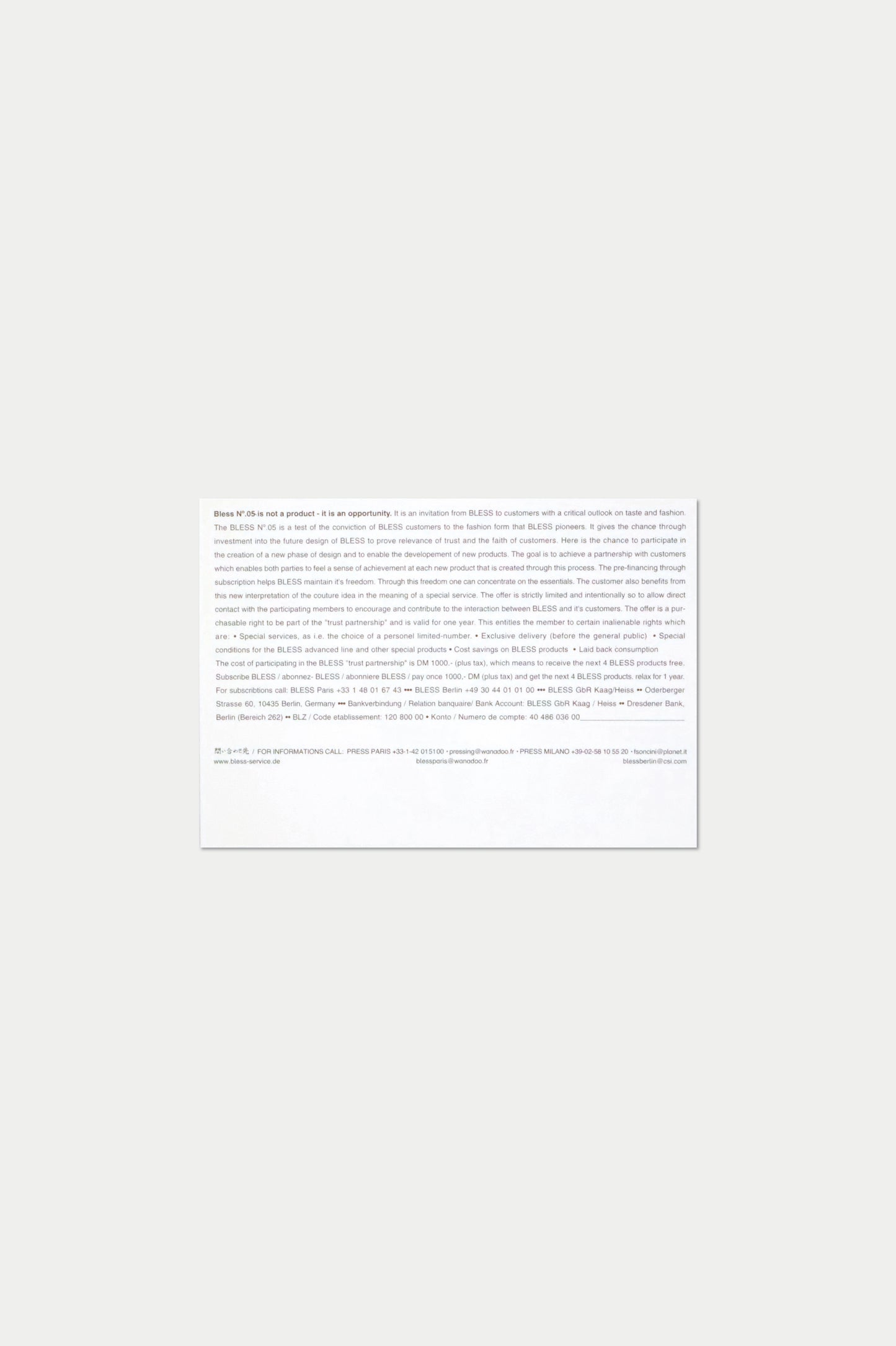 BLESS POSTCARD Nº05 Subscribe BLESS