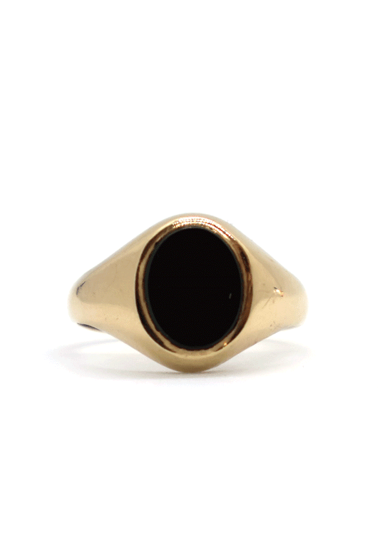 70s British Vintage 9K Gold Onyx Ring