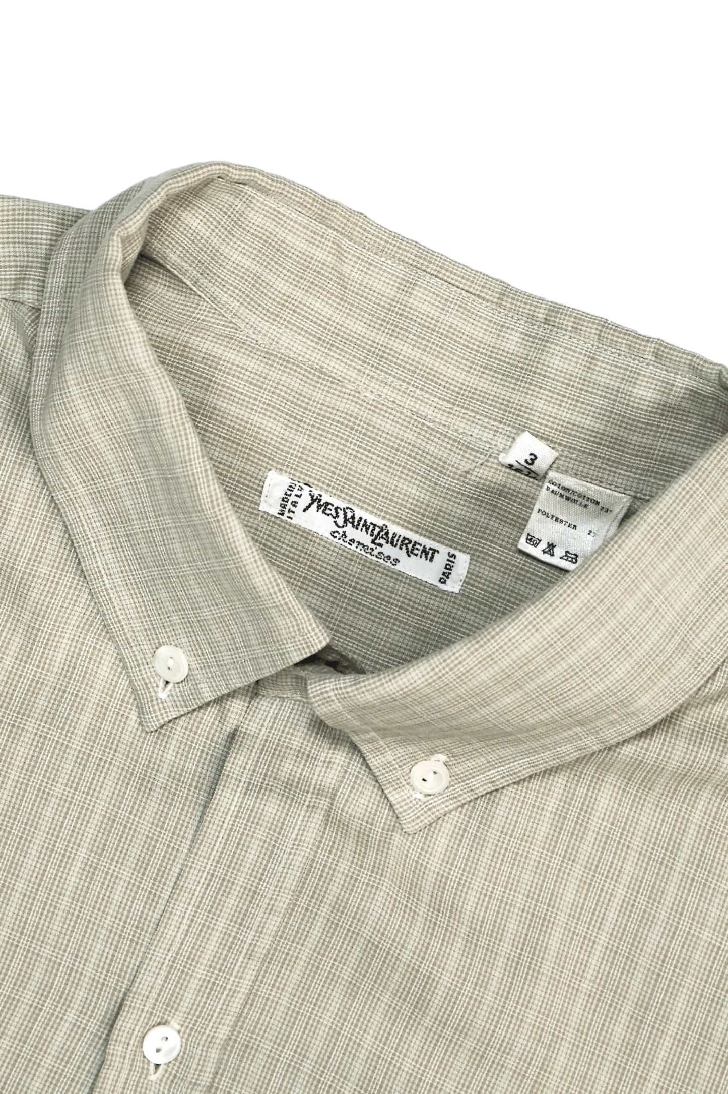 80s Yves Saint Laurent Paris LS Shirt Khaki Check Made in Italy