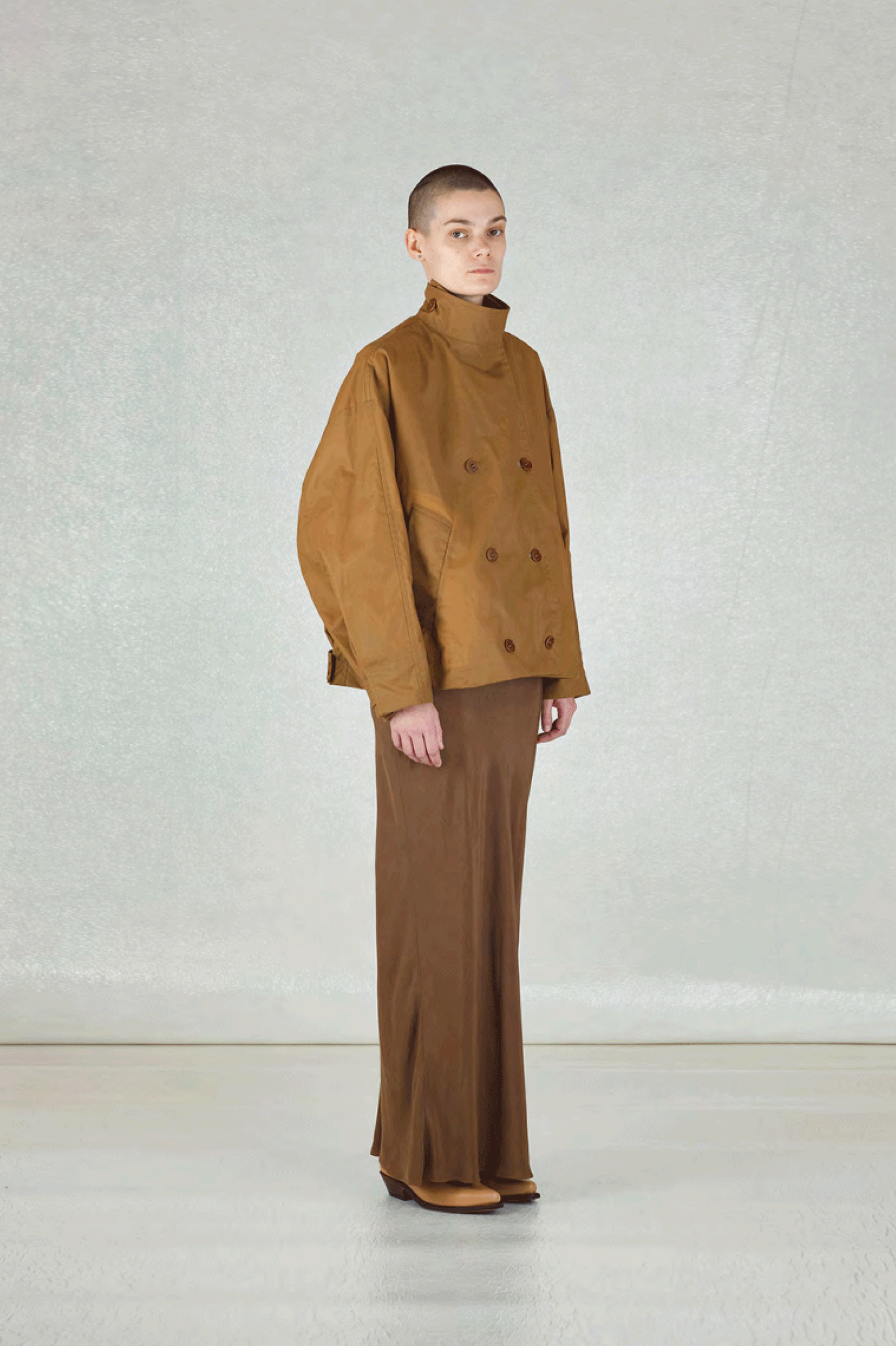 NO.286 WAXED CROPPED OVERSIZED COAT Tan